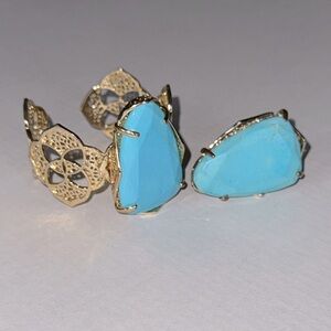 Vintage Kendra Scott Gold and Turquoise Statement Ring and Cuff Bracelet